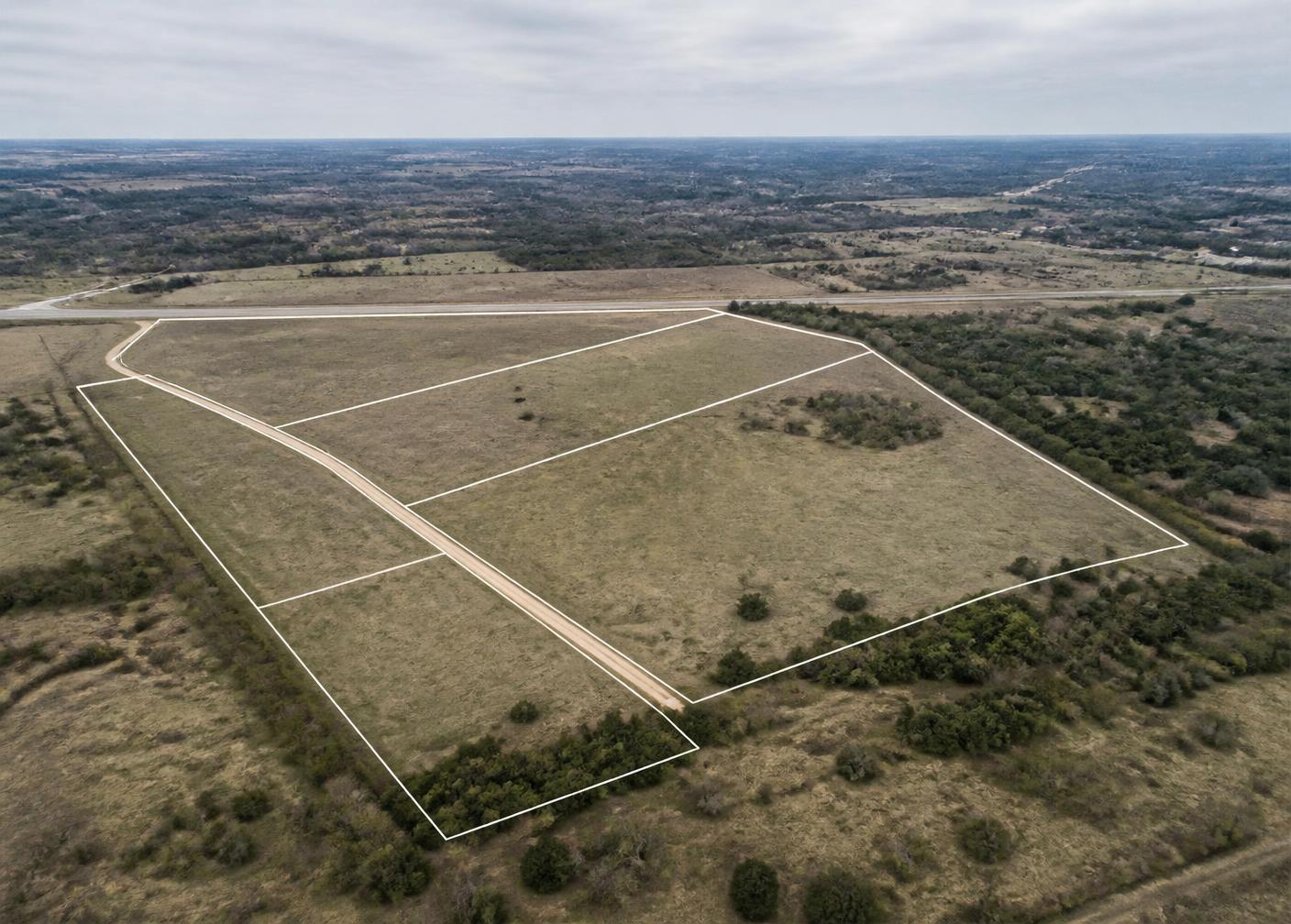 Aerial view of surveyed North Texas land parcels with marked boundary lines